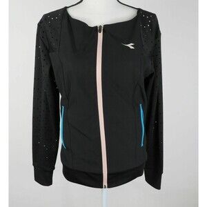 Diadora Womens Fashion Jacket Full Zip Laser Cut Sleeves Black Size XS